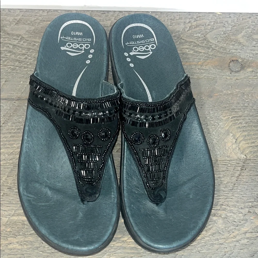Abeo Bio System Mystic Sandals Black Beaded Flip Flop Thong - Women's Size 10 - Picture 3 of 8